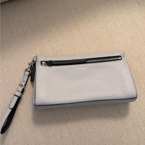 Coach Pebbled Leather Wristlet in Light Gray